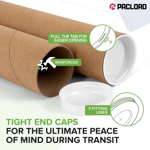 Vista 8 de Tubo de correo de papel kraft reforzado de 3 x 18 pulgadas, paquete de 10 tubos con 20 tapas, tubo seguro aprobado por USPS para póster - Tubo