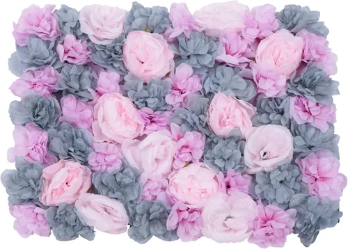 Vista 19 de Paneles de flores artificiales para decoración de pared, 6 piezas de rosas falsas, peonía, eucalipto, telón de fondo de pared de rosas para fiesta 6