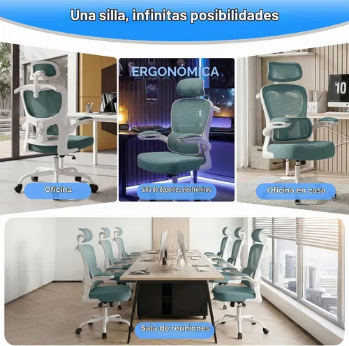 Vista 10 de AreShark Silla de Oficina Ergonómica con Soporte Lumbar Ajustable y Gancho para Respaldo, Silla de Malla Transpirable con Respaldo Alto y Ruedas