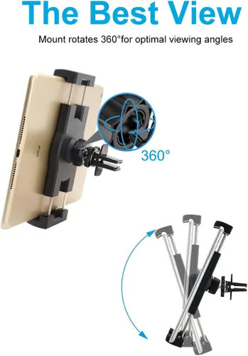 Vista 5 de Soporte de tableta de ventilación de aire, soporte para tableta de ventilación de CA para automóvil, clip de ventilación universal para tabletas