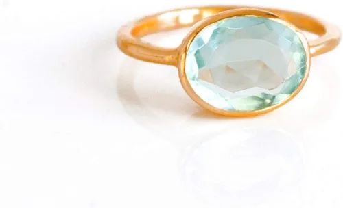 Vista 3 de Anillo de topacio azul, anillo apilable, oro vermeil o plata, anillo engastado bisel, anillo ovalado, anillo de piedras preciosas azules, anillo