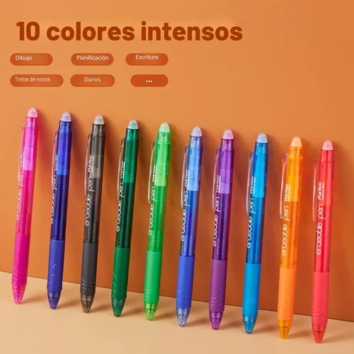 Vista 5 de ParKoo Bolígrafos de gel retráctiles borrables, punta fina de 0.028 in, tintas de colores surtidos para escritura de dibujos, paquete de 10