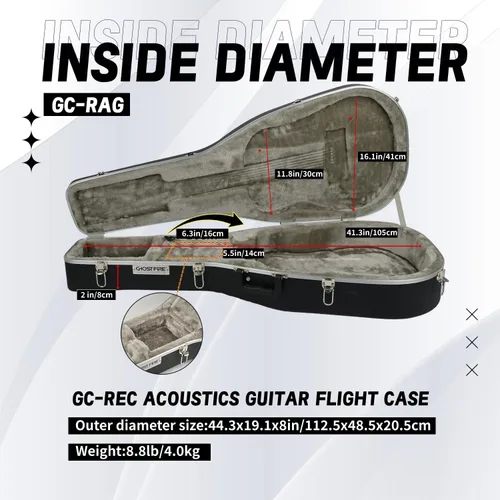 Vista 3 de GHOSTFIRE Acoustic ABS - Carcasa rígida para acústico, GC-RAG, color negro