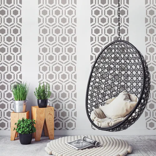 Vista 2 de NAKLEO Plantilla de pintura de pared de tamaño grande, 23.2 x 37.4 pulgadas, plantilla hexagonal de plástico reutilizable, papel tapiz