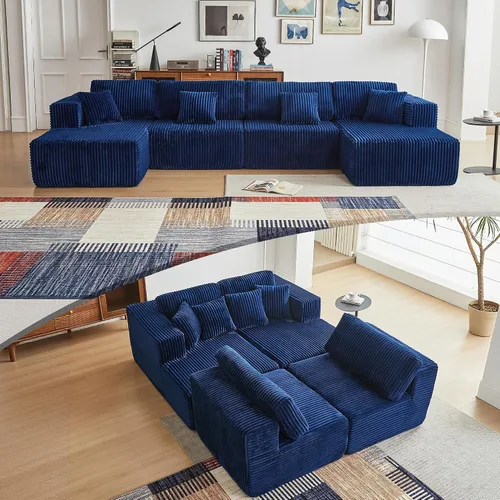 Vista 40 de Sofá grande sin hueso de 125 pulgadas con diván, moderno sofá modular con asiento profundo, sofá tapizado de pana en forma de U para sala de estar