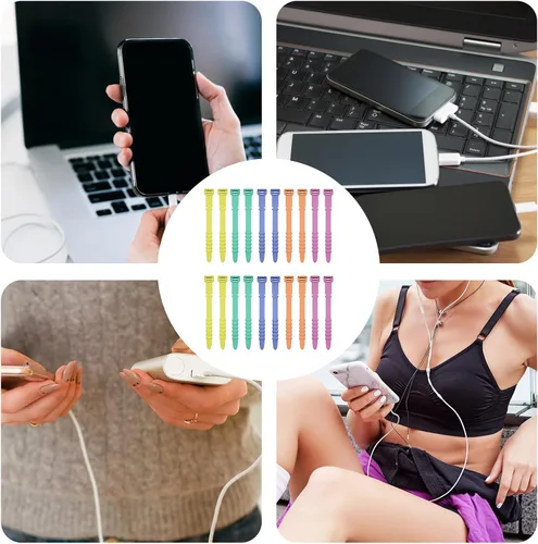Vista 7 de 20 bridas de silicona para cables, correas organizadoras de cables, reutilizables, para gestión de cables elásticos para auriculares, cables