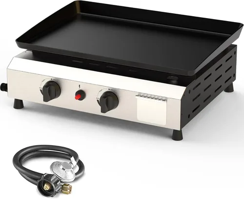 Vista 8 de Parrilla plegable de 2 quemadores de gas, parrilla de propano desmontable de acero inoxidable de 28 pulgadas, parrilla de barbacoa plana de 30,000