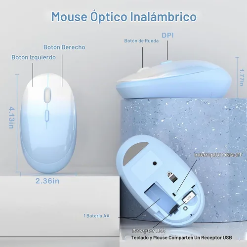 Vista 6 de Combo colorido de teclado y mouse inalámbricos (degradado azul)