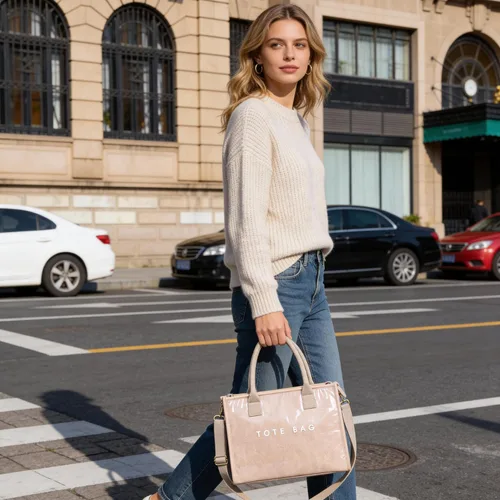 Vista 2 de Bolsa de PVC para mujer, ligera, con compartimentos, bolsa de hombro para viajes, trabajo, gimnasio