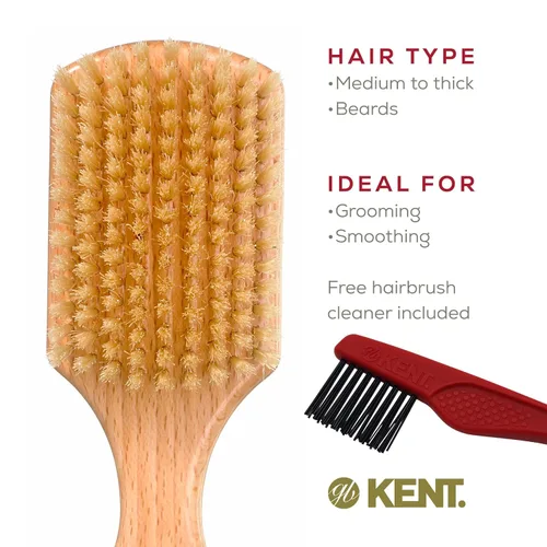 Vista 2 de Kent OG4 - Cepillo rectangular de pelo y facial para caballeros de Beachwood para el cuidado de la barba, cepillo exfoliante natural de cerdas