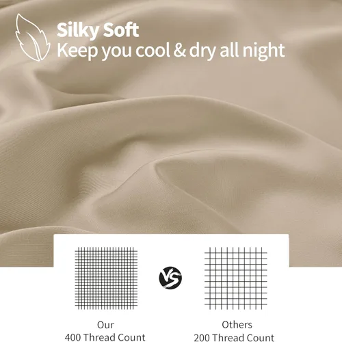 Vista 2 de Fundas de almohada de viscosa de bambú con cremallera, tamaño estándar, 2 Beige