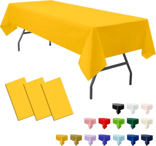 Vista 19 de Paquete de 3 manteles de plástico premium negros desechables de 54 x 108 pulgadas. Mantel rectangular desechable para mesas de fiesta