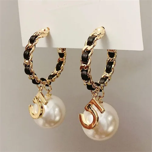 Vista 3 de Vintage número 5 pendientes de aro de perlas pendientes de perlas mujer pendiente joyería de moda para regalo, Zinc, Perla