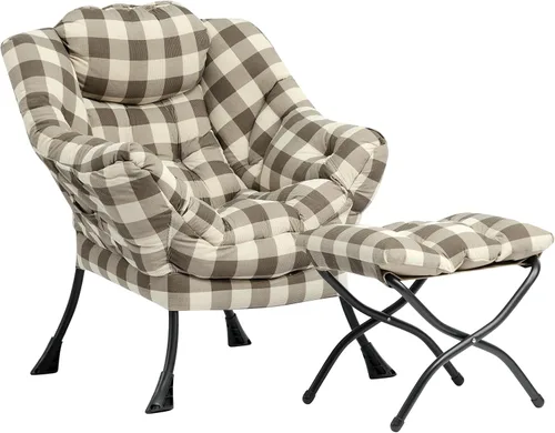 Vista 14 de HollyHOME Silla perezosa con otomana plegable, sillón cómodo y reposapiés plegable, sofá de ocio silla de lectura y reposapiés para sala de estar