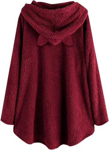 Vista 3 de Ausyst Sudaderas con capucha de Navidad para mujer, sudaderas de sherpa de forro polar mullido, lindo gnomo, estampado de gnomos, abrigos mullidos