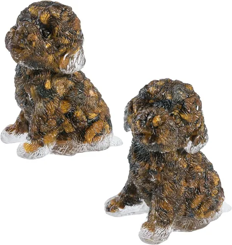 Vista 13 de SUNYIK Paquete de 2 estatuas de cristal de resina para perro, estatua de animales de piedra curativa, decoración de hogar y oficina para mediación