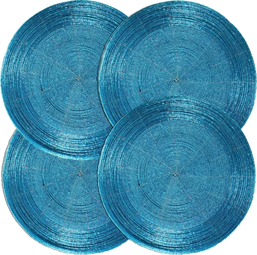Vista 13 de 4 Piezas Manteles Individuales con Cuentas - Manteles de Mesa Redondos de Cuentas de Vidrio de 13 Pulgadas con Respaldo de Algodón - Elegantes