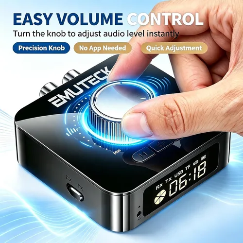 Vista 3 de Receptor transmisor Bluetooth 6.0 con pantalla, adaptador de audio Bluetooth 5 en 1 para TV, PC, altavoz de coche, auriculares, sistema