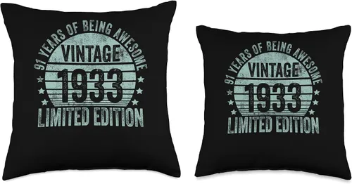 Vista 3 de Retro 91st Birthday Gifts Men Women Throw Pillow