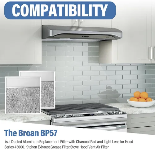 Vista 3 de BP57 - Filtro de campana extractora con lente de luz para filtro de grasa de escape de cocina Broan-NuTone, filtro de aire de ventilación de campana