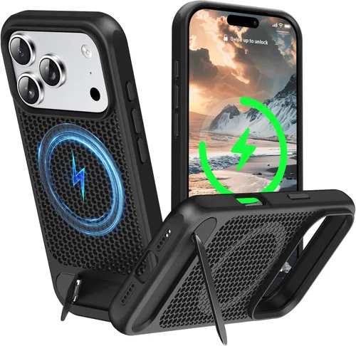Vista 58 de Funda magnética de disipación de calor para iPhone 13 Pro Max, para MagSafe, protección contra caídas Coolingf, funda con función atril ajustable