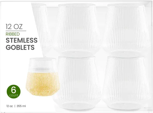 Vista 6 de PLASTICPRO Paquete de 6 Copas de Vino de Plástico Color Azul Aguamarina Sin Tallo Desechables de 12 oz Sin BPA Irrompibles Copas de Vino de Plástico