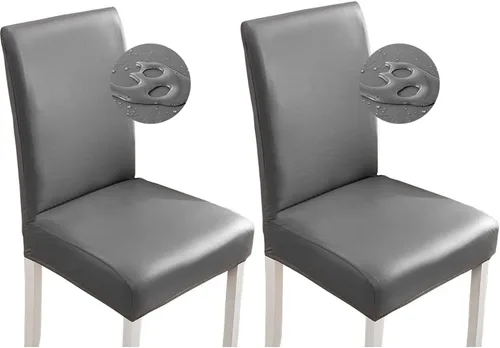 Vista 24 de Shukii Fundas elásticas para sillas de comedor, impermeables, de piel sintética, fundas protectoras universales para sillas de comedor, cocina Beige