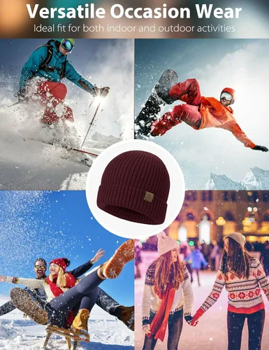 Vista 6 de LiuSuper XXL Oversized Beanie Hat for Men and Women, Extra Large Warm Winter Cap for Big Heads, Lined & Stretchy Wool Hat