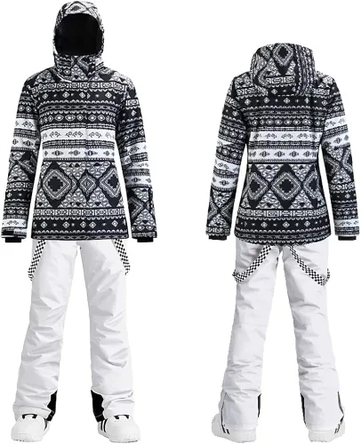 Vista 7 de GS SNOWING Conjunto de chaquetas y pantalones de esquí para mujer, resistente al viento, impermeable, aislado, para invierno, cálido, snowboard