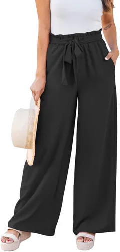 Vista 3 de NIMIN Pantalones de pierna ancha para mujer, cintura alta, pantalones casuales de negocios, pantalones de trabajo, pantalones sueltos y fluidos