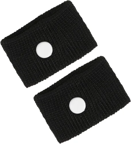 Vista 8 de Pulseras antináuseas de acupresión para el mareo del automóvil, viaje volador para avión, autobús para niños y adultos para el embarazo (negro)