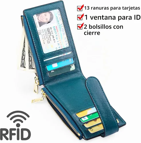 Vista 3 de FALAN MULE Airtag - Cartera para mujer con funda integrada integrada AA-Azul pavo real
