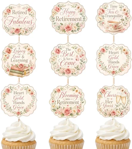 Vista 11 de 36 piezas de decoraciones familiares para cupcakes de jubilación Verde