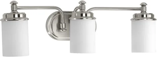 Vista 6 de Progress Lighting Glide Collection - Lámpara de tocador de baño con 3 luces de cristal de ópalo grabado en níquel cepillado
