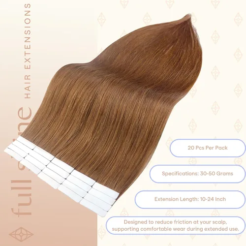Vista 33 de Full Shine - Extensiones de cabello humano con cinta, mezcla de rubio hongo # 8 castaño ceniza resaltado 60 rubio ceniza