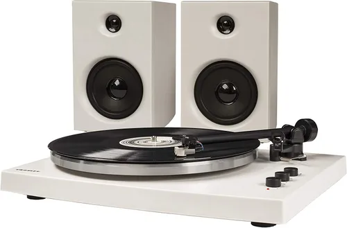 Vista 11 de Crosley T150B-WH - Moderno sistema de tocadiscos Bluetooth de 2 velocidades con brazo de tono ponderado variable y altavoces estéreo, color blanco