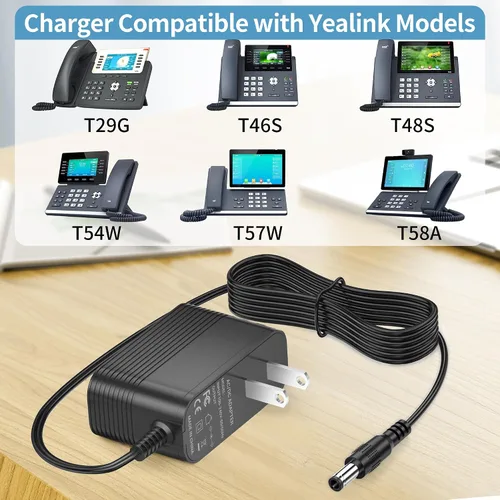 Vista 3 de Cargador de 5 V para teléfono Yealink T53W T54W T57W T46U MP54 MP56 T46S T48U Cable de alimentación compatible con Yealink IP Phones Adaptador