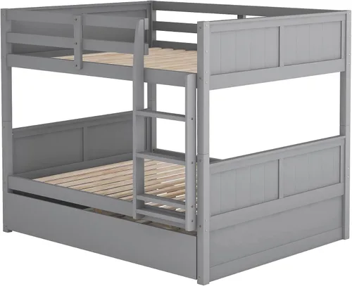 Vista 4 de SOFTSEA Litera de tamaño matrimonial sobre matrimonial con nido convertible a 2 camas con barandilla de longitud completa y escalera, no necesita