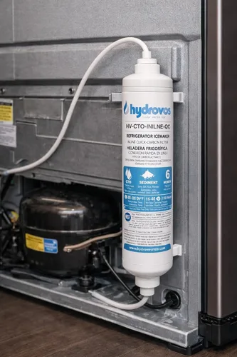Vista 3 de HYDROVOS Filtro de agua en línea para refrigerador, máquina de hielo, sistema de ósmosis inversa, conexión rápida a presión de 1/4 pulgadas, filtro