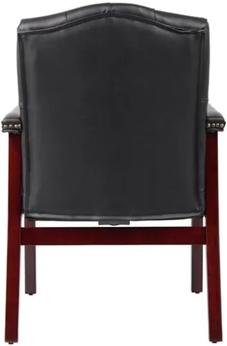 Vista 4 de Pemberly Row Silla de invitados tradicional de piel sintética, tapicería negra, base de madera de caoba con clavos de latón antiguo, 24.5 x 27 x