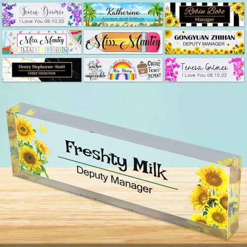 Vista 23 de Placa de nombre de escritorio personalizada de bloque de acrílico personalizado para oficina, placa de escritorio personalizada, decoración