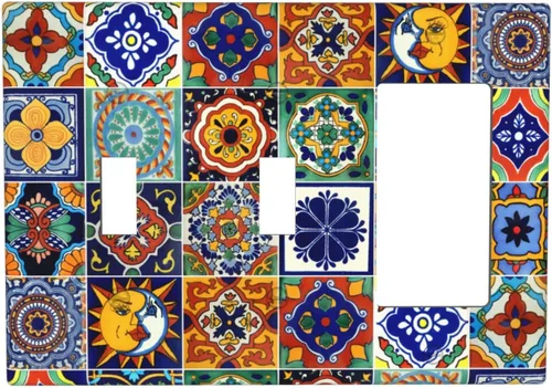 Vista 12 de Talavera - Azulejos mexicanos con 1 palanca, 2 placas de pared, placas de pared para decorar tomas de corriente, placa de interruptor decorativa