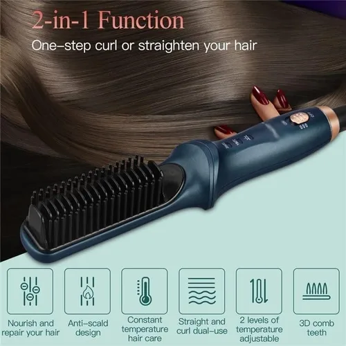 Vista 2 de 220V Ionic Fast Heating Multifuncional Cepillo de Pelo Rizador de Pelo Cepillo 0.984 in Peine de Pelo Enderezadoras Plancha de Pelo