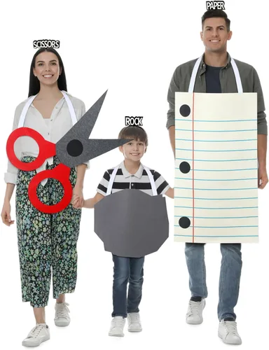 Vista 5 de Kinlop Juego de 6 piezas de tijeras de papel de roca para adultos, para hombres y mujeres, trajes de Halloween, divertido disfraz de grupo