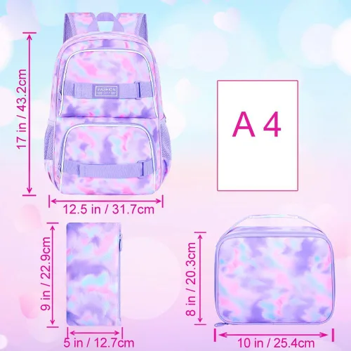 Vista 60 de Mochila para laptop, 16 pulgadas, bolsa escolar y bolsa de almuerzo, mochilas resistentes al agua para adolescentes, niñas, mujeres, estudiantes
