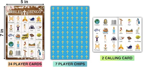 Vista 2 de Tarjetas de juego de fiesta de bingo bíblico, bingo de la Natividad cristiana, recuerdo de fiesta para iglesia cristiana dominical, 24 jugadores
