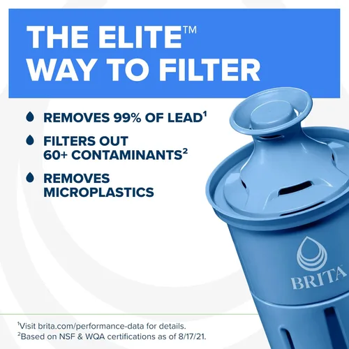 Vista 2 de Brita Jarra de agua, filtro Metro Elite, elimina el 99% del plomo, incluye 1 filtro, capacidad para 6 tazas, color blanco