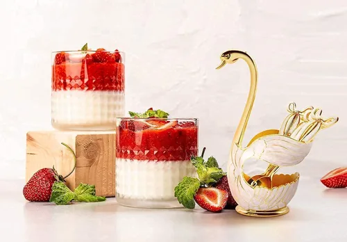 Vista 5 de Flylin Juego de cucharas de postre de café, soporte con base de cisne con 6 cucharas de helado, cucharaditas de café, postre y azúcar, cubiertos