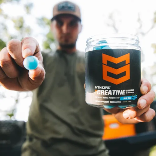 Vista 5 de MTN OPS Gomitas de creatina, monohidrato de creatina 0.18 oz, Blue Razz, 100