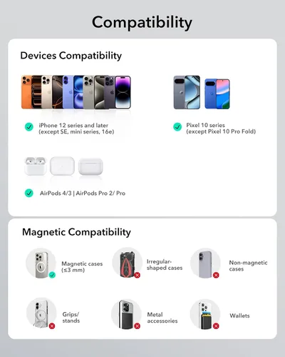 Vista 9 de ESR para MagSafe Power Bank, Soporte con patas 10,000mAh MagSafe Cargador portátil, Paquete de batería de 15W rápido Certificado Qi2 con pantalla